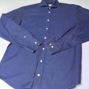 Eton Dress Shirt Mens Medium 39 Slim Fit Button-Up‎ Navy Blue Dotted READ
